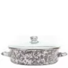 Golden Rabbit Enamelware 5 qt. Porcelain-Coated Steel Saute Pan in Grey Swirl with Glass Lid