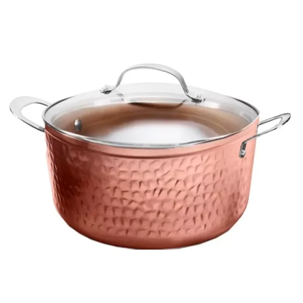 Gotham Steel Hammered Copper 5 qt. Aluminum Non-Stick Stock Pot with Glass Lid