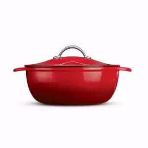 Tramontina Gourmet Enameled 6.5 qt. Oval Cast Iron Dutch Oven in Gradated Red with Lid