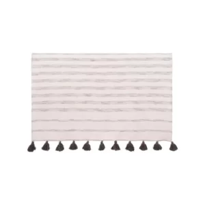 3R Studios Cream with Grey Stripes and Tassels Cotton Woven Throw Blanket