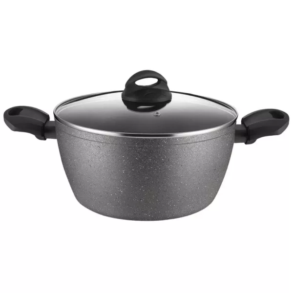 AMERCOOK Lava Stone 5 qt. Aluminum Nonstick Casserole Dish in Gray with Glass Lid