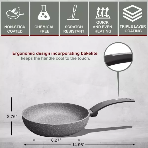 AMERCOOK Lava Stone 8.7 in. Aluminum Nonstick Frying Pan in Gray