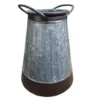 Benjara Gray and Brown Galvanized Metal Corrugated Decorative Flower Vase with Curved Side Handles