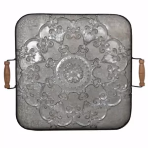 Benjara Classic Fashioned Ravello Square Gray Wood and Iron Tray