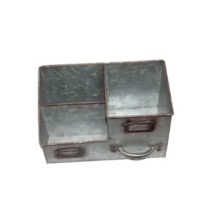 Benzara 3-Bin Galvanized Metal Gray Color Tissue Box with Attached Label Slots