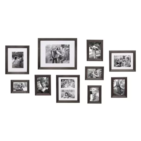 Kate and Laurel Bordeaux Charcoal Gray Wood Picture Frame (Set of 10)