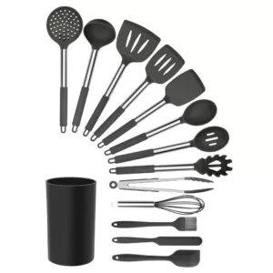 MegaChef Gray Silicone and Stainless Steel Cooking Utensils (Set of 14)