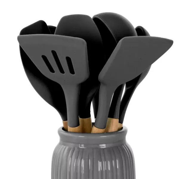 MegaChef Gray Silicone and Wood Cooking Utensils (Set of 9)