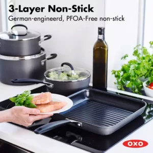 OXO Good Grips 11 in. Hard-Anodized Aluminum Nonstick Grill Pan in Gray