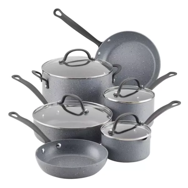 Farberware Quartz 10-Piece Aluminum Nonstick Cookware Set in Gray Speckle