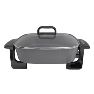 West Bend 12 in. Gray Immersible Square Electric Skillet with Grease Channel and Tilt Leg