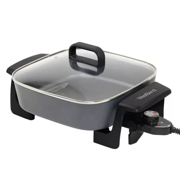 West Bend 12 in. Gray Immersible Square Electric Skillet with Grease Channel and Tilt Leg