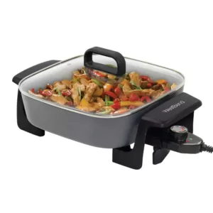 West Bend 12 in. Gray Immersible Square Electric Skillet with Grease Channel and Tilt Leg