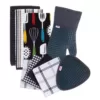 RITZ T-Fal Charcoal Cotton Utensils Print, Solids and Stripes Kitchen Textile Set (Set of 9)