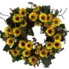 Glitzhome 24 in. Unlit Green Artificial Wreath with Golden Yellow Sunflowers