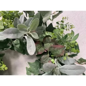 Glitzhome 26 in. Unlit Green Artificial Wreath with Large Lambs Ear Green Foliage