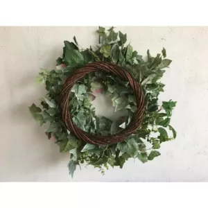 Glitzhome 26 in. Unlit Green Artificial Wreath with Large Lambs Ear Green Foliage