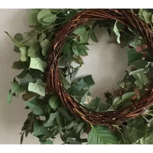 Glitzhome 26 in. Unlit Green Artificial Wreath with Roses