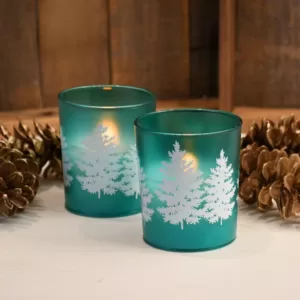 LUMABASE LED Wax Candle in Green Pine Glass (2-Count)