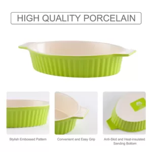 MALACASA 2-Piece Oval Green Porcelain Bakeware Set 12.75 in. and 14.5 in. Baking Pans