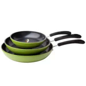 Ozeri Green Earth 3-Piece Aluminum Ceramic Nonstick Frying Pan Set in Green