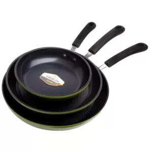 Ozeri Green Earth 3-Piece Aluminum Ceramic Nonstick Frying Pan Set in Green