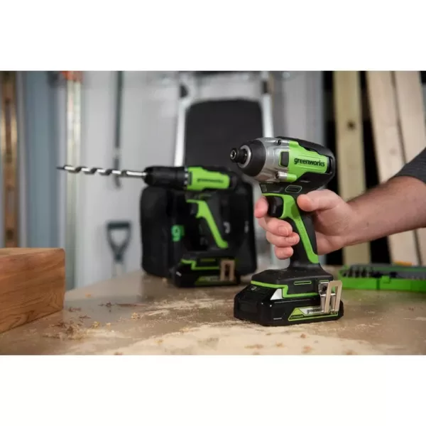 Greenworks 24-Volt Cordless Battery Brushless Impact Driver, 2 Batteries and Charger Included ID24L1520