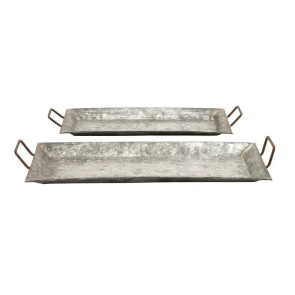 LITTON LANE Farmhouse Galvanized Metallic Rectangular Metal Serving Trays (Set of 2)