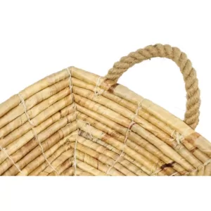 LITTON LANE Soft Gray Water Hyacinth, Seagrass, and Rope Decorative Wicker Trays with Handles (Set of 3)