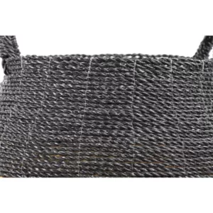 LITTON LANE Round Banana Leaf and Polypropylene Storage Wicker Baskets with Handles (Set of 2)