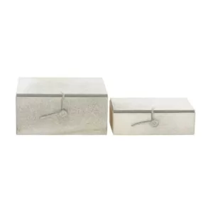 LITTON LANE Rectangular Wood and Leather Hide Gray Buttoned Boxes (Set of 2)