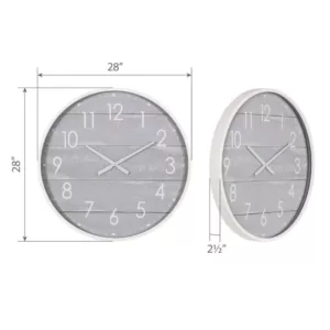 Pinnacle 28 in. Gray Washed Wood Plank Round Wall Clock