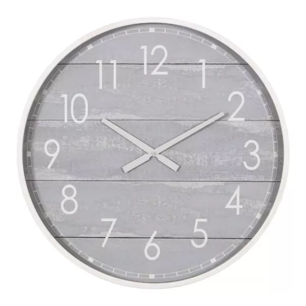 Pinnacle 28 in. Gray Washed Wood Plank Round Wall Clock