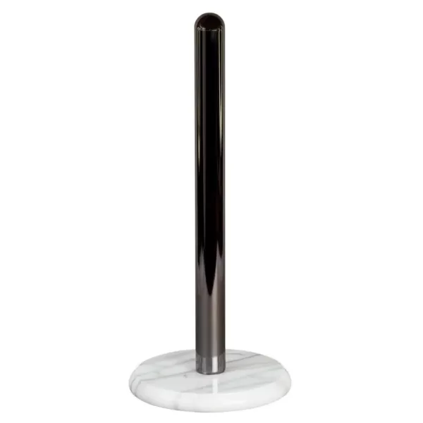 Creative Home 2-Tone Paper Towel Holder with Gunmetal Metal Pole Natural Marble Base 5-1/2 in. Dia x 12 in. H