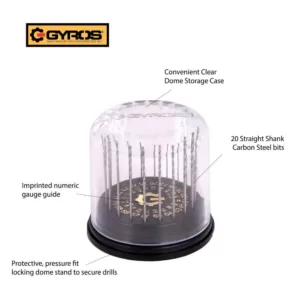 Gyros #61 - #80 Carbon Steel Wire Gauge Drill Bit Dome Set (Set of 20)