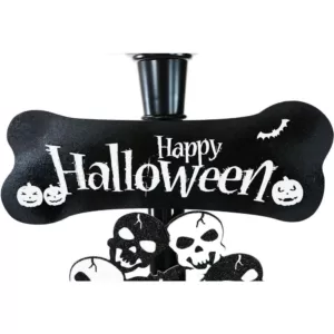 Haunted Hill Farm 71 in. Black Gruesome Skull Lamp Post with Animation and Spooky Music