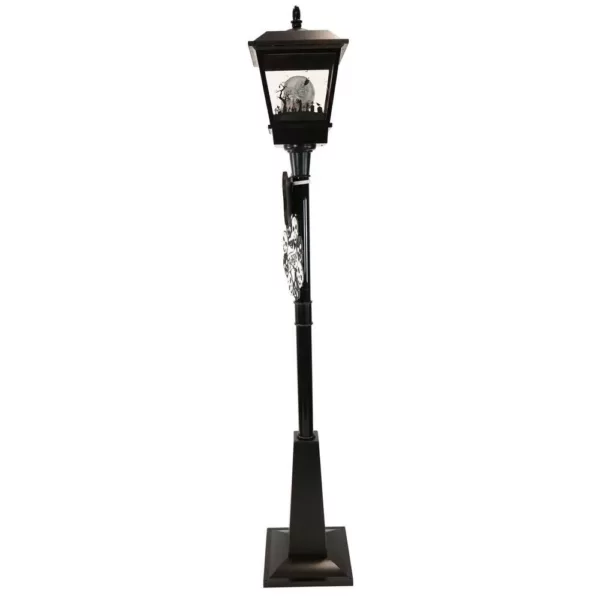 Haunted Hill Farm 71 in. Black Gruesome Skull Lamp Post with Animation and Spooky Music