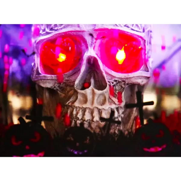 Haunted Hill Farm 71 in. Black Gruesome Skull Lamp Post with Animation and Spooky Music