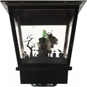 Haunted Hill Farm 71 in. Black Wicked Witch Lamp Post with Animation and Spooky Music