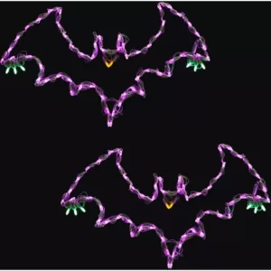 Haunted Hill Farm Flying Bats Indoor/Outdoor LED Halloween Window Lights (Set of 2)