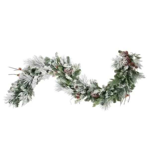 Haute Decor 6 ft. Pre-Lit LED Snowfall Creek Artificial Christmas Garland with Pine Cones