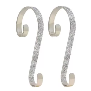 Haute Decor 6 in. Steel Silver Glitter Stocking Scrolls Holders (2-Pack)