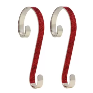 Haute Decor 6 in. Steel Red Glitter Stocking Scrolls Holders (2-Pack)