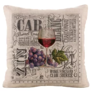 Heritage Lace Wine Country Natural Graphic Polyester 18 in. x 18 in. Throw Pillow