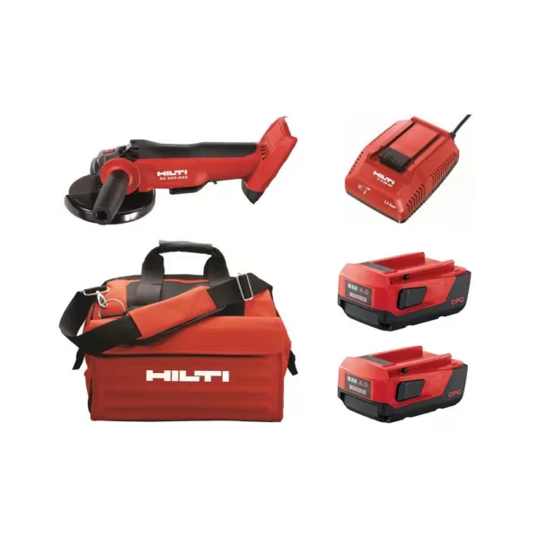 Hilti AG 500 22-Volt Cordless Brushless 5 in. Angle Grinder Kit with (2) 4.0 Lithium-Ion batteries, charger and bag