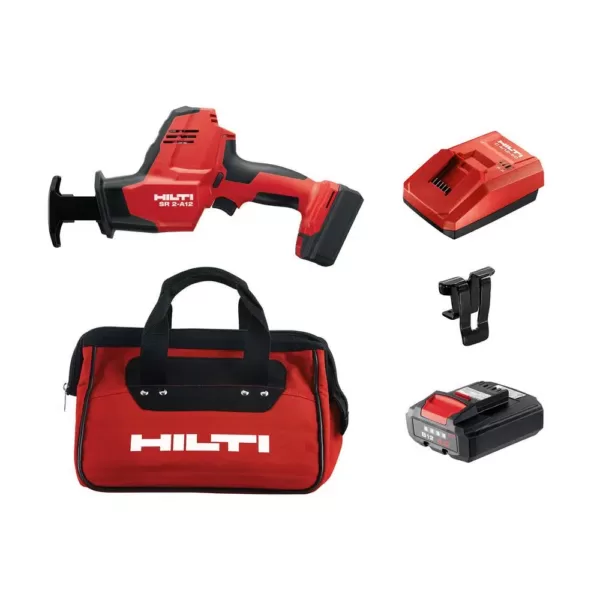 Hilti SR 2-A12 12-Volt Cordless Brushless Reciprocating Saw Kitwith 2 B12/4.0 Li-Ion Batteries, Charger, Belt Clip & Bag