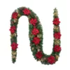 Home Accents Holiday 17 ft. Burgundy Poinsettia Mixed Pine Garland with Berries and Gold Glitter Cedar