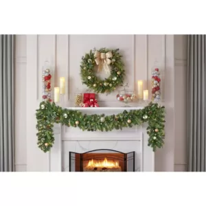 Home Accents Holiday 9 ft. St. Germain Battery Operated Mixed Pine LED Pre-Lit  Christmas Garland with Timer