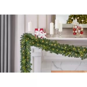 Home Accents Holiday 12 ft. Elegant Battery Operated Noble Fir LED Pre-Lit Christmas Garland with Timer and 70-Micro Dot Light