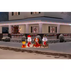 Home Accents Holiday 3.74 ft. H x 7.5 ft. W Inflatable Puppy Pals with Stockings